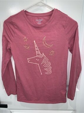Cat & Jack Girls' Long-Sleeve Unicorn Tee - Dusty Rose with Gold Accents